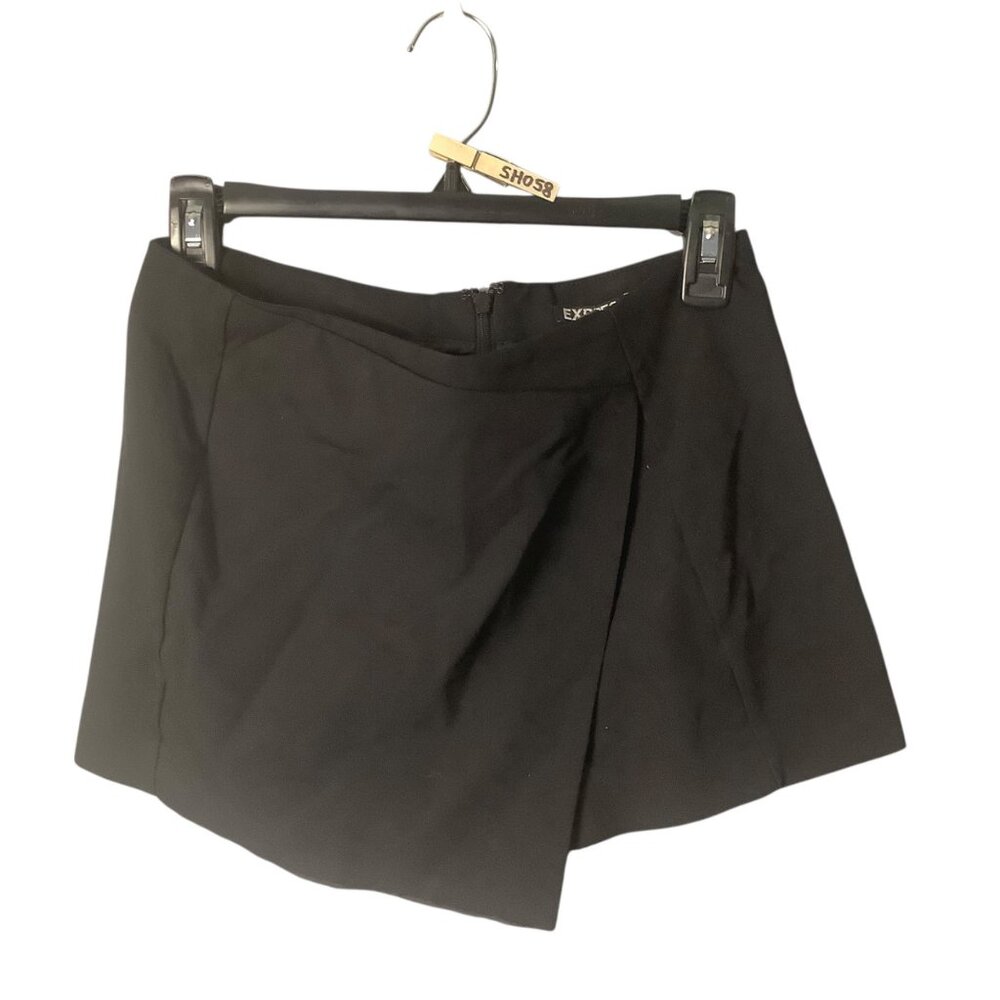 Black Express Split Asymmetrical Wrap Style Mini Skort Zip Closure Women Size 2